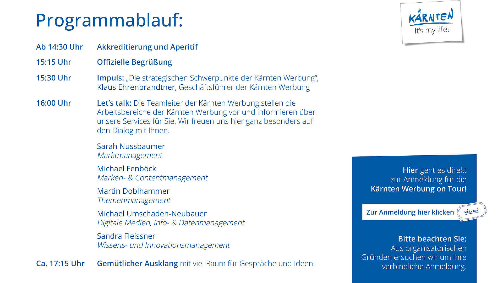 Einladung Roadshow Kärnten Werbung