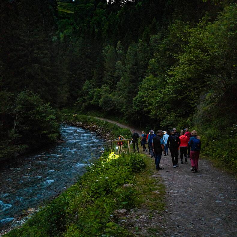 Wanderer am Weg neben dem Mallnitzbach in der Groppensteinschlucht