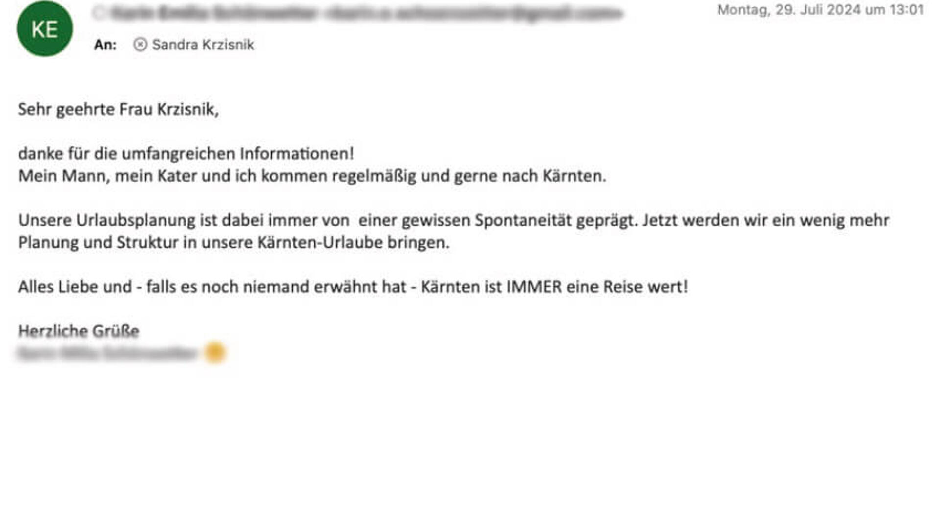 Gäste Rückmeldung